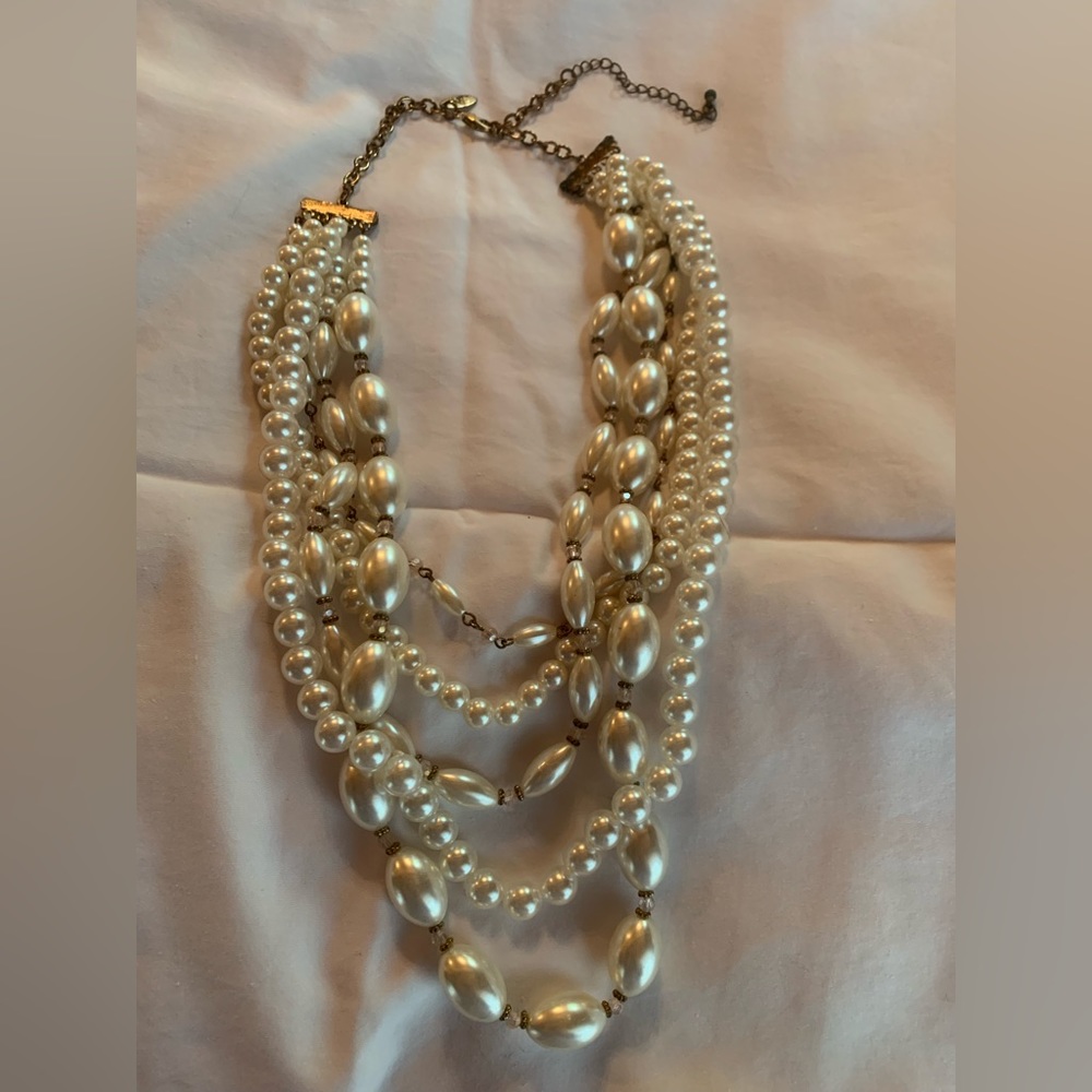 New York & Company faux Pearl multi strand long necklace
